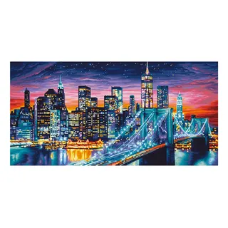 Schipper 609220862 Malen nach Zahlen - Manhattan bei Nacht - Bilder malen für Erwachsene, inklusive Pinsel und Acrylfarben, 40 x 80 cm
