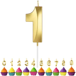 Geburtstagskerzen Zahlen 1, VUCDXOP 5cm Gold Geburtstagskerzen 1, 3D Geburtstagskerzen, Geburtstag Tortendeko, Geburtstag Kuchendeko, Geburtstag Kerzen Kinder für Geburtstag Jahrestag Partys