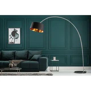 Design Bogenlampe FORMA 215cm schwarz gold Stehlampe mit Marmorfuß