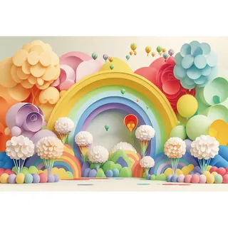 YongFoto 3x2,5m Kindergeburtstag Hintergrund Mädchen Blume Heißluftballon Regenbogengirlande Fotografie-Hintergründe für Kinder Neugeborene Babyparty Party Hintergrundbild Fotoshooting Requisiten