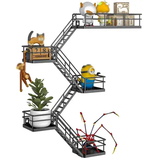 MVPSONAG Fire Escape Regal – 5 Etagen, Metall, schwarz, Fire Escape-Wandregale mit Körben, New York Actionfiguren-Ausstellungsregal, einzigartige, rustikale schwebende dekorative Wandregale für jeden