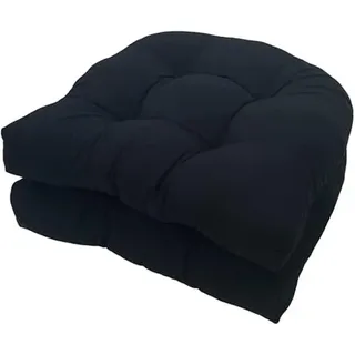 GRYYP 2er-Pack getuftete Sitzkissen für drinnen und draußen, 18,9" x 18,9" U-Form Ersatzkissen für Korbstuhl Sitz Terrassenmöbel Esszimmerstuhl Pad(Color:Schwarz)