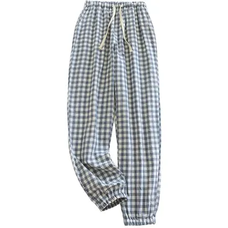 Kielsjajd Schlafanzughose Damen Lang Karierte Pyjamahose Winter Weich Nachtwäsche Hose Schlafhose Freizeithose Strandhose mit Taschen und Kordelzug, Damen Yogahose Stretch Bequeme Pyjamahose