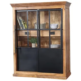 baario Highboard Highboard HOXT Industrial, Vitrine massiv Mangoholz & Eisen Geschirrschrank braun