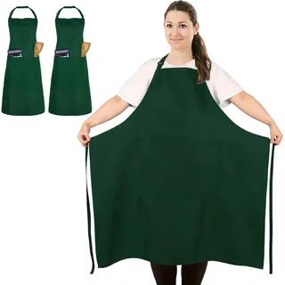 Große Schürze (2er-pack), Unisex, Grün, Wasserdicht, Mit 2 Taschen, Ideal Zum Kochen, Grillen Und Arbeiten – Geeignet Für Kellner, Künstler Und Friseure (groß).