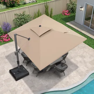 PURPLE LEAF Sonnenschirm Rechteckig 270 x 365 cm mit kurbel Ampelschirm Groß Drehbar 360°Rotation, Gartenschirm Marktschirm XXL Wasserdicht Sonnenschutz UV50+ Doppeldach, Taupe