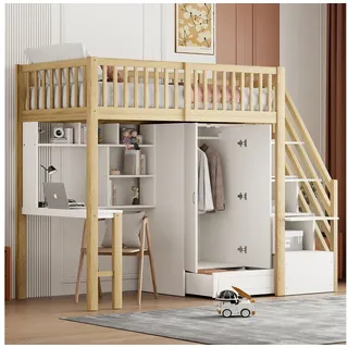 stilvora Hochbett 90 x 200 cm Kiefer massiv beige