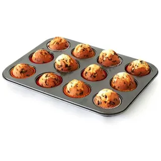 axentia 253802 Muffinbackform in Schwarz, Backblech für 12 Muffins, Muffinform mit Antihaftbeschichtung, Backform passend für jeden Backofen, Formgröße Ø ca: 7,5 cm, Höhe 3 cm