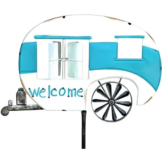 DanDiBo Ambiente Gartenstecker Wohnwagen XL 160 cm Blau/Weiß