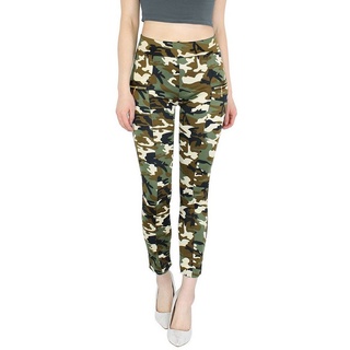 dy_mode Röhrenhose Damen Röhrenhose Treggings Camouflage Muster Stoff Hose mit elastischem Bund grün