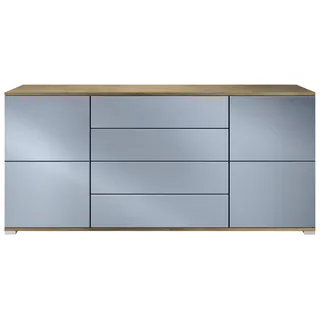 Vladon Sideboard Rova V2 (Kommode mit 4 Türen, 4 Schubladen, Made in Germany), Eiche Evoke/Denim matt (166,5 x 75,5 x 35) blau