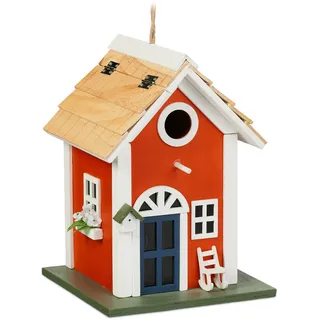 Relaxdays Vogelhaus, Landhausstil, Holz, 18.5x25x18.5 cm, Gartenzubehör, Gartenpflege, Vogelhäuser
