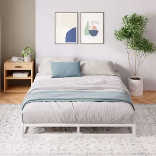 Zinus Joseph Metallbett - Bett 90x200 cm - Höhe: 15 cm - Bettgestell mit Lattenrost - Einzelbett - Einfache Montage - Bettrahmen Weiß - Weiß