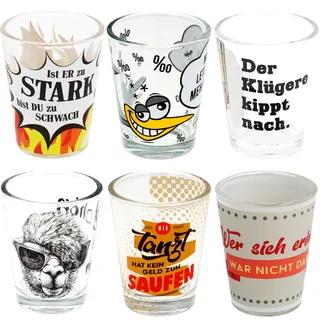6 Schnapsgläser mit Motiv und Sprüchen|lustiges Schnapsglasset|Shotgläser-Set|Party-Shots|Spaßgläser|Trinkspiel|Stamperl|Tequilaglas|Studentenparty|Silvester|lustiges Geburtstagsgeschenk (6er Set 7)