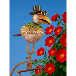 Pommerntraum ®| Metallwindspiel Windspiel Gartenpendel Vogel Vögel Raben | Vogelwippe Gartenwippe Gartendeko Gartenkunst Gartenstecker Vögelchen Rabenwindspiel Vogelmotiv (üppiger DR. RABE RUDI bunt)