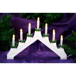 Kerzenbrücke Schwibbogen Lichterbogen mit 7 Kerzen Lampen - 30 cm weiß