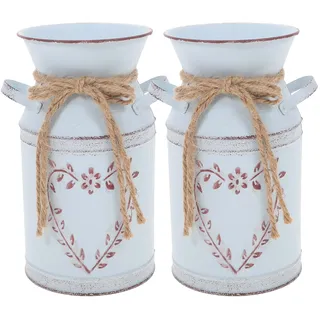 YARNOW 2St. Vintage Blumeneimer Blumentopf Eisen Blumenvase Rustikale Shabby Chic Deko Herz Vase Milchkanne Landhaus Vase Übertopf für Neujahr Tischdeko Gartendeko Hochzeit Mittelstücke