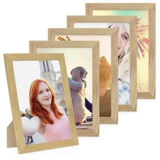 PHOTOLINI Bilderrahmen 5er Set breite Rahmen mit bruchsicherem Acrylglas für Fotos & Poster, für 5 Bilder (3er Set), im modernen Stil für Ihre stilvolle Wanddekoration beige 21 cm x 30 cm | 3er Set