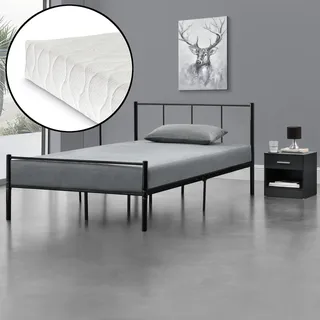 Metallbett mit Kaltschaummatratze Laos 120x200 cm Schwarz [en.casa]