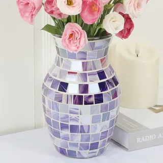 Lila Glasvase Blumen - Dekorative Vasen in Boho-Design für Tischdeko, Moderne Vasen als Deko für Schlafzimmer, Büro, Wohnzimmer, Fensterbank & Couchtisch