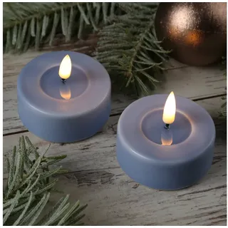 Deluxe Homeart LED-Kerze LED Maxi Teelichter Mia Deluxe flackernd Echtwachs D: 6,1cm blau 2St. (2-tlg) blau