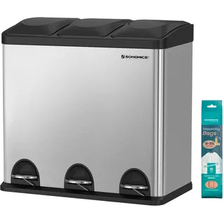 Songmics Mülleimer 54 l Silber/Schwarz