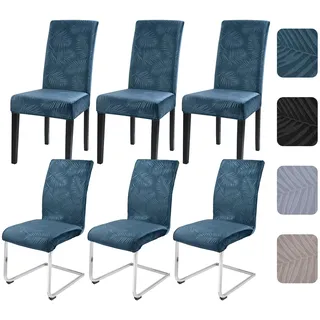 Alishomtll Stretch Stuhlhussen 6er Set, Kurzflor Blatt Stuhlbezug Grün | Universale Elastische Stuhlhussen für Schwingstühle, Abnehmbare Waschbare Stuhlhussen für Esszimmer Hotel Bankett