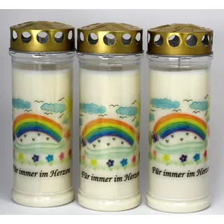Kerzen Junglas 3er Set Grabkerzen, Sternenkind - (21x7, 5 cm) – Grablicht mit 7 Tage Brenndauer (3421) Wetterfestes Trauerlicht Deckel - Hochwertige Trauerkerze - Edle Gedenkkerze aus Deutschland