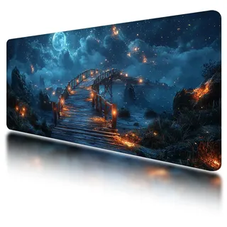 Gaming Mauspad XXL 1200 x 600 mm, Mauspad Blau Vernähte Kanten, Mousepad Wasserdicht und rutschfeste, Schreibtischunterlage Landschaft für Büro Zubehör, Verbessert Präzision und Geschwindigkeit, -531