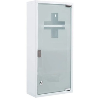 Zedelmaier Medizinschrank Abschließbarer Medizinschrank, Medikamentenschrank, Apothekerschrank, Erste-Hilfe-Schrank Heimapotheke 2/3/4 Fächer aus Edelstahl mit gehärteter Glastür und 2 Schlüsseln, Medikamentenschrank weiß