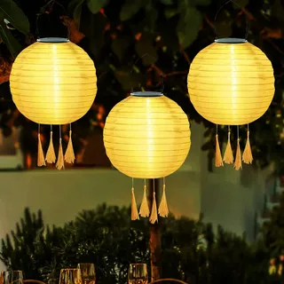 ACAREY Solar Lampions Außen Wetterfest, 3 Stück Solarlaterne Solarlampen Für Außen Hängend Nylon Gartenlaterne 20cm Solarlampions Für Außen Garten,Terrasse, Herbstdeko, Halloween Deko (D)