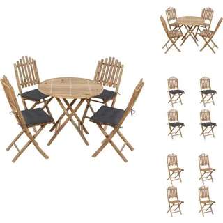 vidaXL 5-tlg. Garten-Essgruppe mit Kissen Klappbar Bambus - Gartenmöbel-Sets - Grau