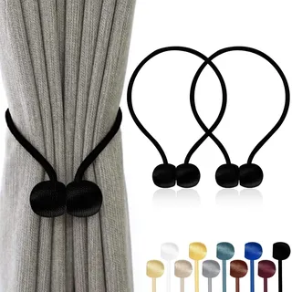 TopHomer 2 Stück Magnetische Vorhang Raffhalter, 10 Farben | Für Wohn-/Schlafzimmer, Bad & Esszimmer, passt zu Vorhängen/Gardinen/Duschvorhänge (Schwarz)