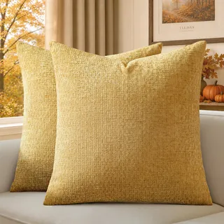a moment Kissenbezug Herbst 50x50 Gelb Weich Chenille Dezente Struktur | 2er Set Kissenbezüge Flauschig Waschbar Dekokissenhüllen für Sofa Couch Wohnzimmer Schlafzimmer