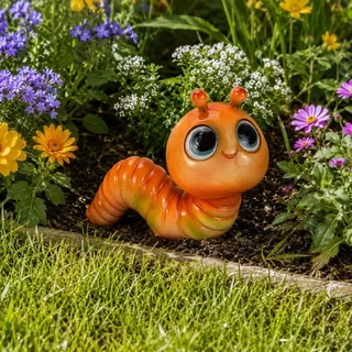 Online Fuchs Gartenfiguren für draußen, Regenwurm, Raupe - Deko Figuren für Garten, Terrasse und Balkon - wetterfest (Orange, groß)