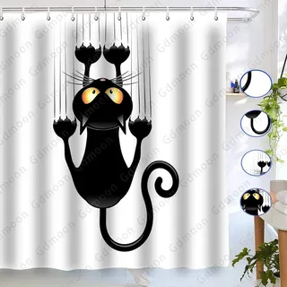 Duschvorhang 240x200 Katze, Wasserdicht Anti Schimmel Duschvorhänge 3D Interessant, Shower Curtains Waschbar mit 12 Ringe, Duschrollo für Badewanne, Dusche Badezimmer