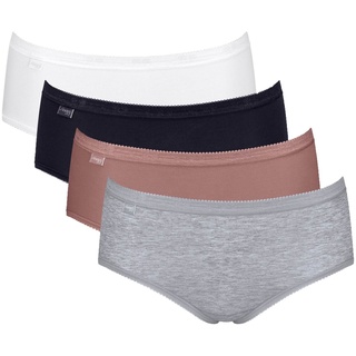 SLOGGI Damen Midi-Slip, 4er Pack Basic+Midi C4P, Unterwäsche, Baumwolle, Spitze, Logo, einfarbig Weiß/Schwarz/Braun/Grau M