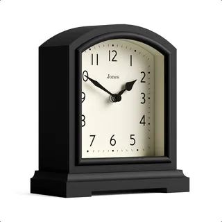 JONES CLOCKS® Tavern Kaminuhr | Modernes Bogen-Design | Schwarz | Zeitgenössischer klassischer Stil für Schreibtisch, Tisch, Regal oder Nachttisch
