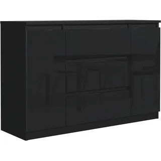 Kommode Schwarz Hochglanz mit 3 Schubladen und 2 Türen 120 cm Sideboard