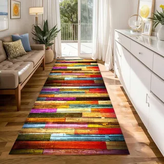 Luyckfrazy Teppichläufer für Flur, 100cm 2m 3m 5m 6m extra Langer Läufer, schmaler Teppich, rutschfest, Teppiche für Küche, Flur, Korridor, Überwurfmatte für Eingangsbereich – bunt(100×350cm)