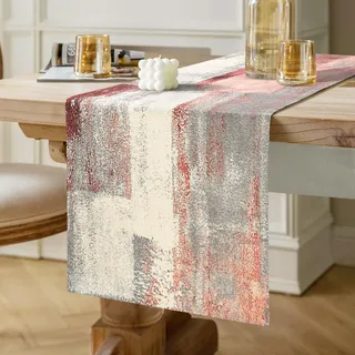 Tischläufer Hochzeit Leinen Doppelschicht Tischläufer Verdicken Rosa und Graues Frühling Winter Sommer Herbst Dekoratives Tuch für Küche Tisch Drinnen Urlaub Party Dekor 40 x 140 cm