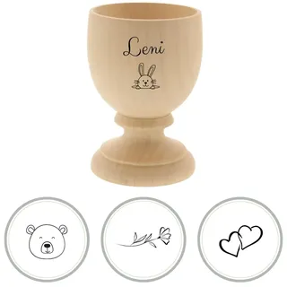 HOFMEISTER® Eierbecher Gravur Name Motiv - personalisiertes Geschenk - Weihnachten Ostern Einzug Hochzeit Geburtstag - handgefertigter Eierbehälter für Frühstückseier, Naturprodukt aus Holz, 6,5 cm