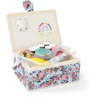 NOTIONSLAND Nähkörbe für Zuhause, mittelgroße Nähbox zur Aufbewahrung und Organisation, Nähkorb mit Zubehör, Geschenk für Weihnachten, Erntedank, Muttertag (Himmelblau)