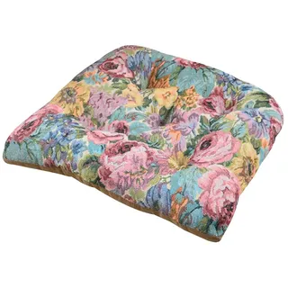FANSU Stuhlkissen mit Bändern, Blumen Drucken Sitzkissen Jacquard Weiches Stuhl Auflage Tatami Komfortable Sitzpolster für Indoor Zuhause Stuhl Balkon Garten (45x45x7cm,Pfingstrose Blumen)
