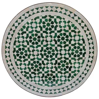Casa Moro Gartentisch Mosaiktisch D60 cm rund Grün Weiß glasiert aus Marokko (Mosaik Beistelltisch Teetisch Bistrotisch, Boho Chic Couchtisch Sofatisch), Kunsthandwerk grün