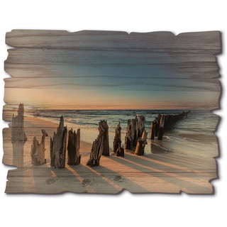 Artland Holzbild Sonnenuntergang Strand Wellenbrecher, Landschaftsbilder, (1 St.) B/H/T: 40 cm x 30 0,6 braun Bilder Wohnaccessoires