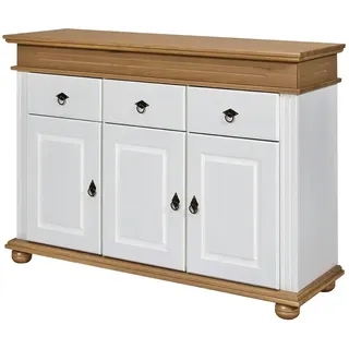 Sideboard aus Massivholz Fehmarn , weiß , Maße (cm): B: 141,3 H: 100 T: 46.3