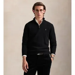 Polo Ralph Lauren für Herren. 710876756002 Wollpullover mit kurzem schwarzem Reißverschluss (L), Lässig, Wolle