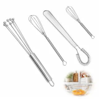 WOKICOR 4 Stück Mini Schneebesen Klein Schneebesen Edelstahl RüHrbesen Spiralbesen Multifunktional Schneebesen Set Geeignet zum Schlagen von Eiern, Mischen und Kneten von Teig