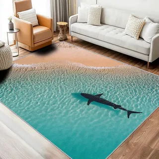 Generisch Wal Teppich 200 x 250 cm Wohnzimmer Mit Meerestiere Strand Meer Fisch Muster, Wal Bettvorleger Schlafzimmer Deko, Waschbar Teppiche Gegend Kurzflor rutschfest